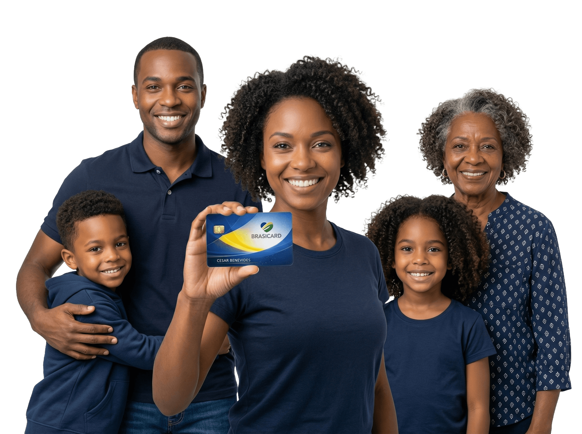 Família sorrindo usando o Brasicard